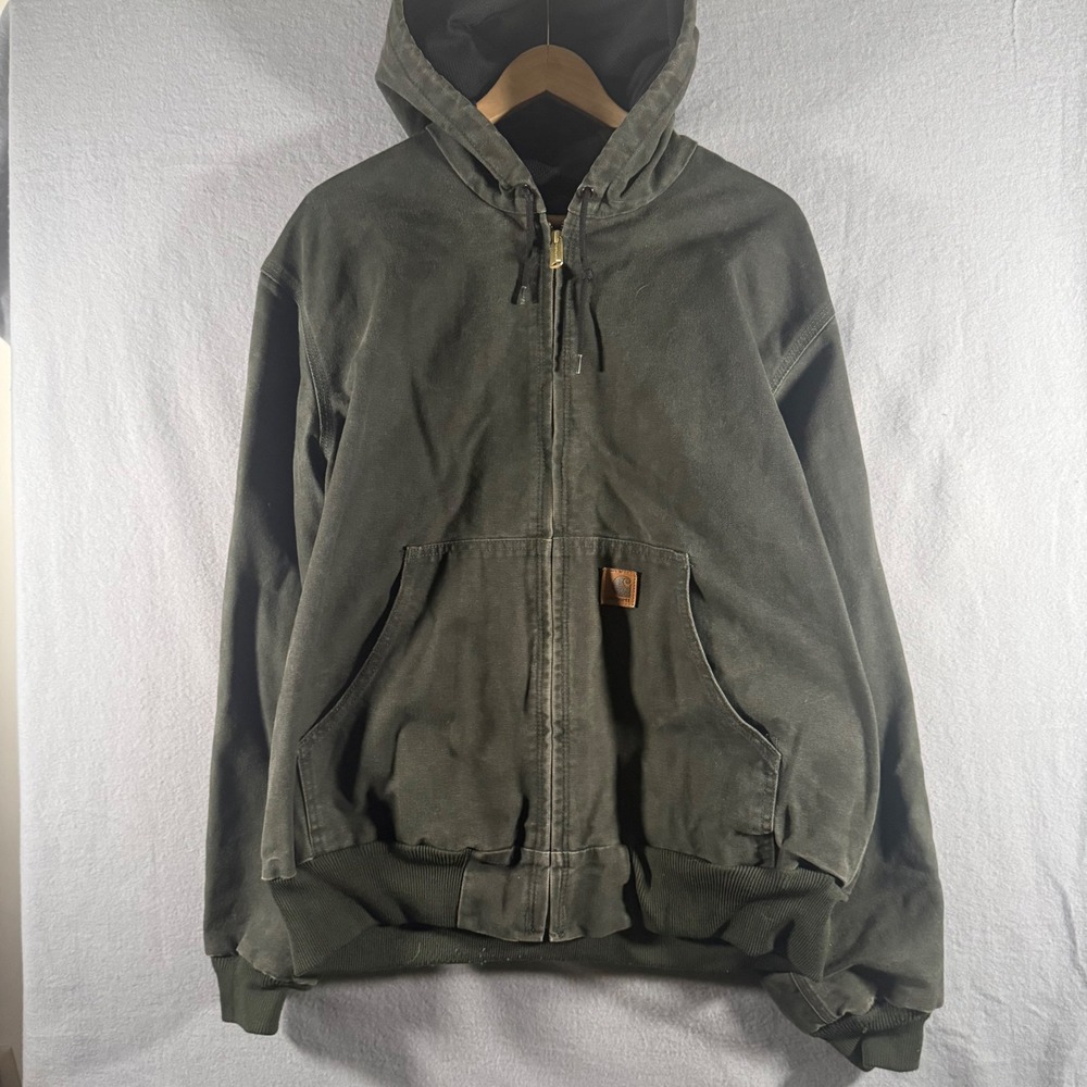 Carhartt J130 MOS Moss Green Vintage Duck Canvas Active Jacket Mens Large Hooded